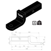 Load image into Gallery viewer, TAG Tow Ball Mount - 208mm Long, 90° Face, 50mm Square Hitch