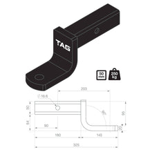 Load image into Gallery viewer, TAG Tow Ball Mount - 203mm Long, 90° Face, 50mm Square Hitch