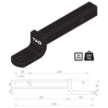 Load image into Gallery viewer, TAG Tow Ball Mount - 338mm Long, 90°Face, 50mm Square Hitch