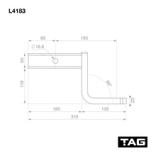 Load image into Gallery viewer, TAG Tow Ball Mount - 193mm Long, 90° Face, 50mm Square Hitch