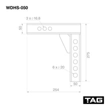 Load image into Gallery viewer, TAG Adjustable Weight Distribution Shank - 50mm Square Hitch, 50mm Drop (4.5T)