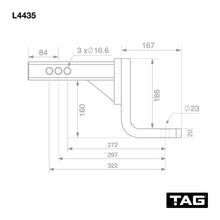Load image into Gallery viewer, TAG Adjustable Tow Ball Mount - 297mm Long, 90° Face, 50mm Square Hitch