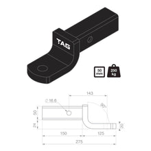 Load image into Gallery viewer, TAG Tow Ball Mount - 143mm Long, 90° Face, 50mm Square Hitch
