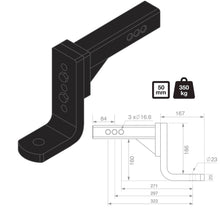 Load image into Gallery viewer, TAG Adjustable Tow Ball Mount - 297mm Long, 90° Face, 50mm Square Hitch
