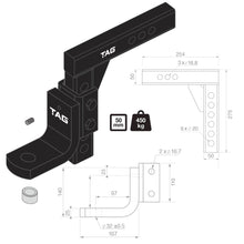 Load image into Gallery viewer, TAG Adjustable Heavy Duty Tow Ball Mount - 90° Face, 50mm Square Hitch
