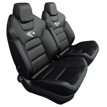 Load image into Gallery viewer, A pair of black premium touring seats with white embroidery on the headrests, designed for 4WD vehicles.
