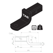 Load image into Gallery viewer, TAG Tow Ball Mount - 178mm Long, 90° Tongue Face, 50mm Square Hitch
