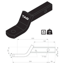 Load image into Gallery viewer, TAG Tow Ball Mount - 220mm Long, 135° Face, 40mm Square Hitch
