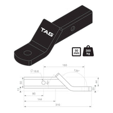Load image into Gallery viewer, TAG Tow Ball Mount - 183mm Long, 135° Face, 50mm Square Hitch
