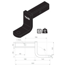 Load image into Gallery viewer, TAG Tow Ball Mount - 198mm Long, 90° Face, 50mm Square Hitch
