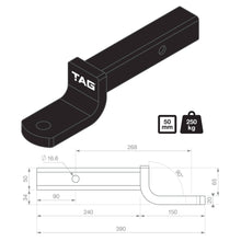 Load image into Gallery viewer, TAG Tow Ball Mount - 268mm Long, 90° Face, 50mm Square Hitch
