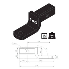 Load image into Gallery viewer, TAG Tow Ball Mount - 178mm Long, 90° Tongue Face, 50mm Square Hitch
