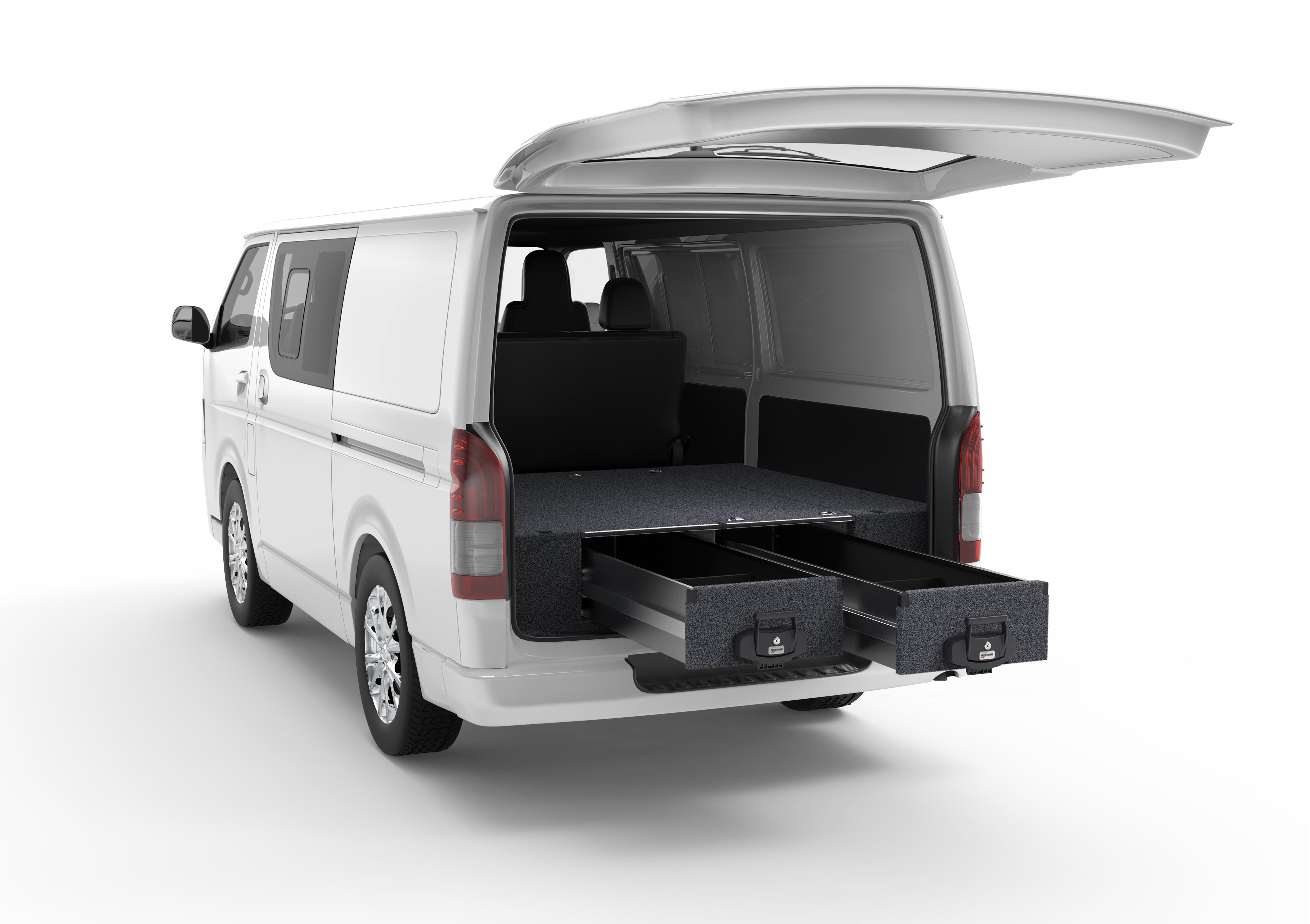 Toyota Hiace (2005-2019) Rear Access 4WD Interiors Fixed Floor Drawers ...