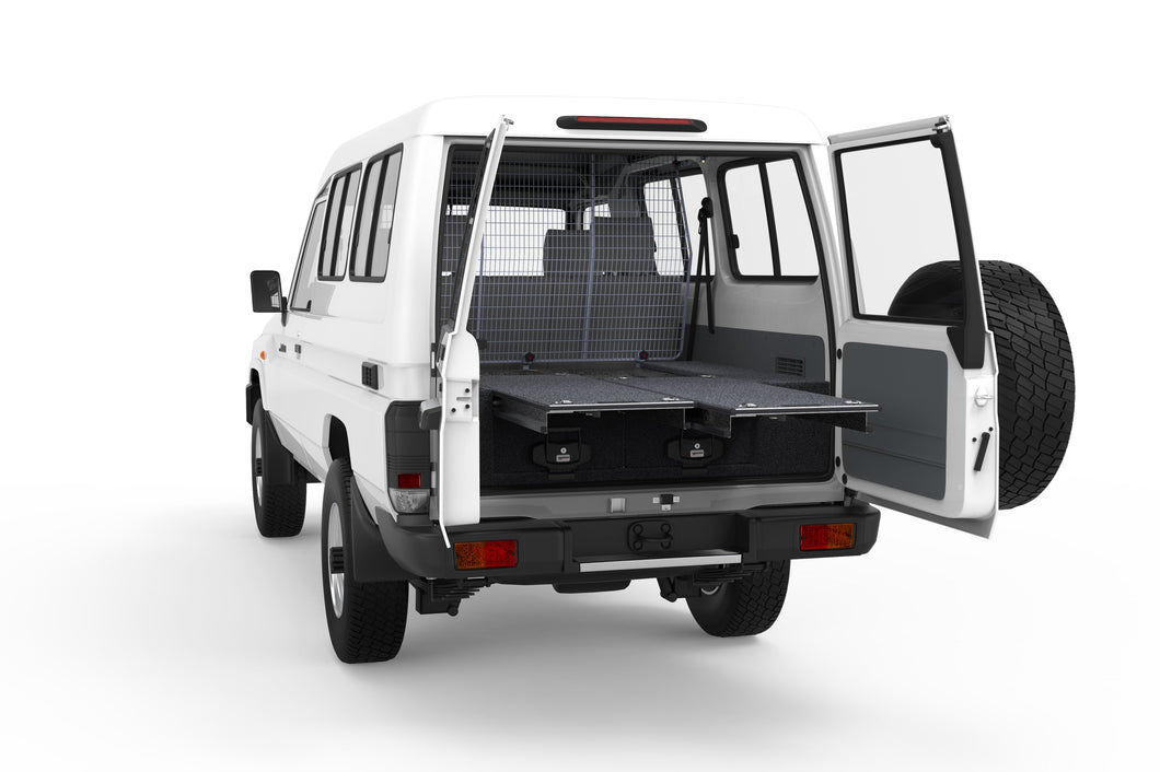 Toyota Landcruiser 70 Series (1985-2006) Lc78 V8 Gxl Troop Carrier 4WD Interiors Dual Roller Floor Drawers Troop Carrier